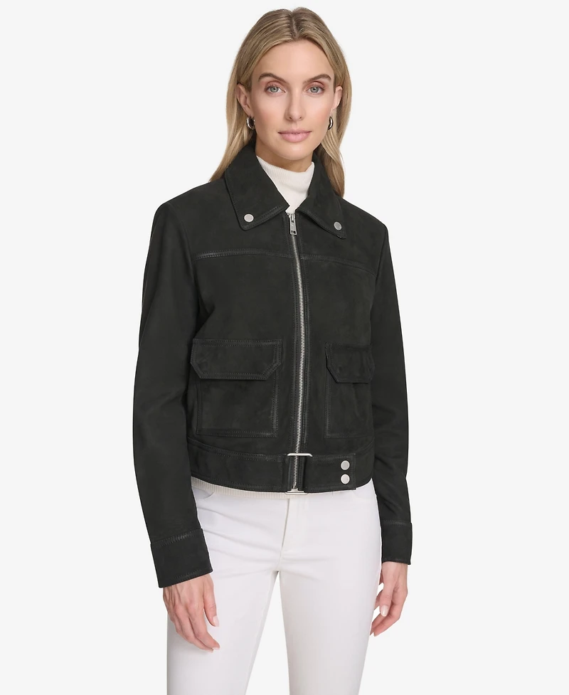 Andrew Marc Women's Lunetta Sueded Leather Trucker Jacket