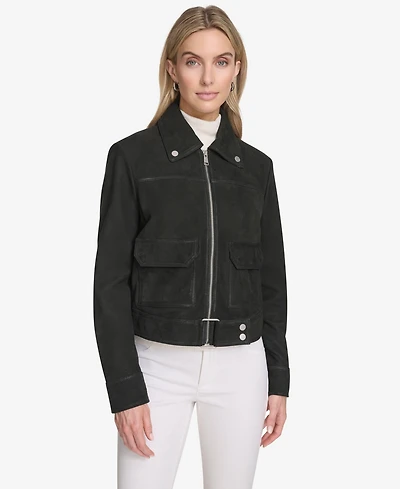 Andrew Marc Women's Lunetta Sueded Leather Trucker Jacket