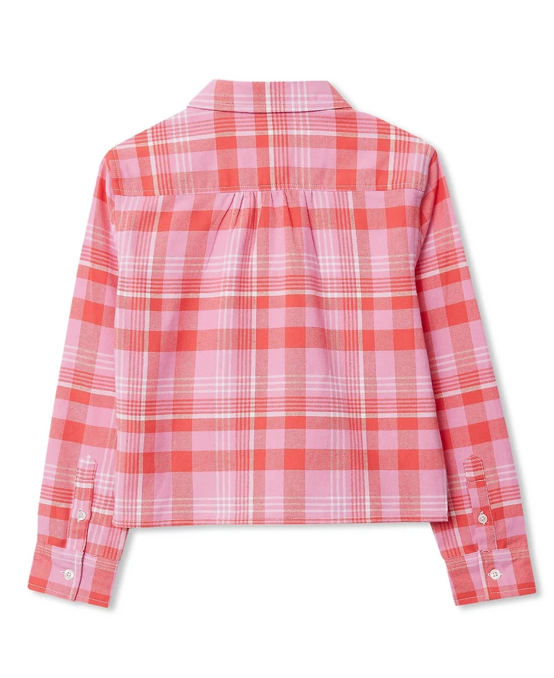 Lands' End Girls Long Sleeve Cropped Flannel Shirt