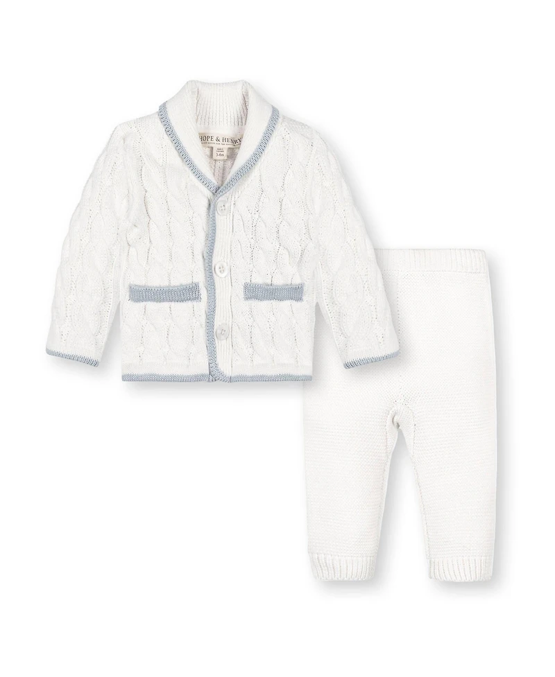 Hope & Henry Baby Organic Long Sleeve Shawl Collar Cardigan & Legging Sweater Set, Infant