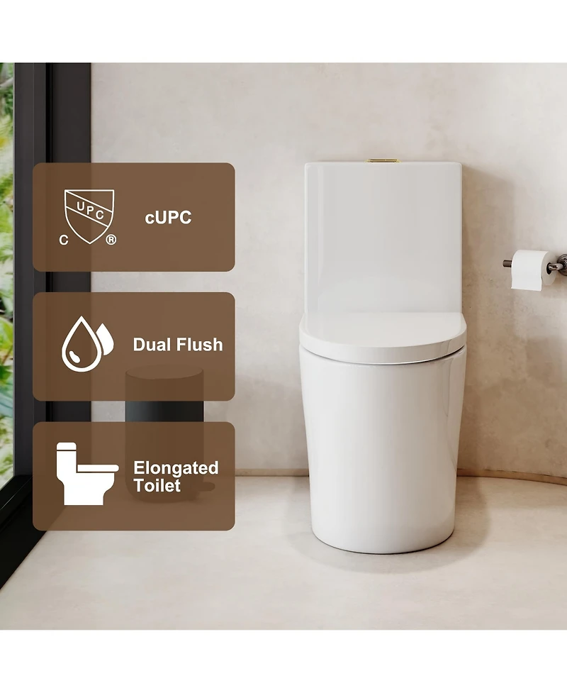 Casainc Dual Flush 1.1/1.6 Gpf Elongated One-Piece One-Piece Bathroom Fixture, Comfort Height, Water-Saving Design, Map 1000g