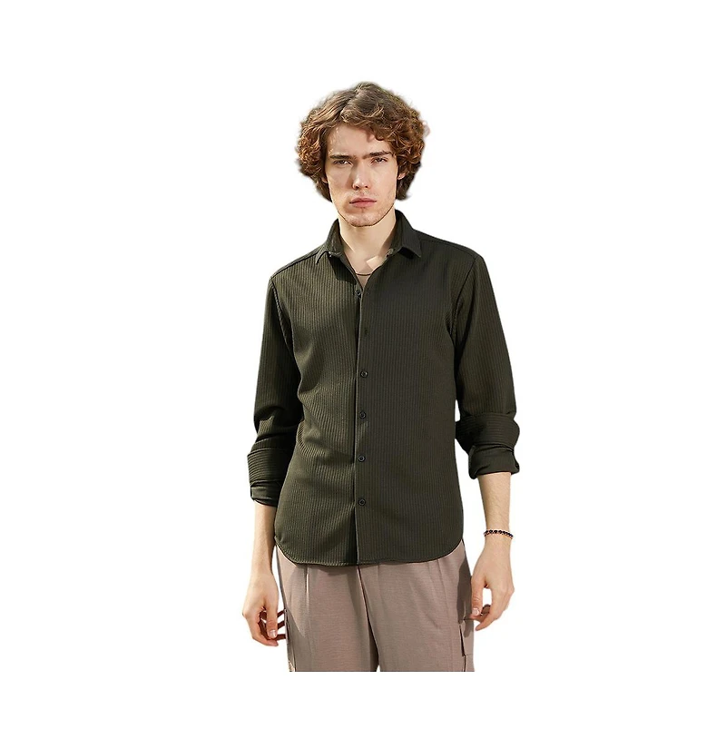 Campus Sutra Men's Ribbed-Woven Shirt