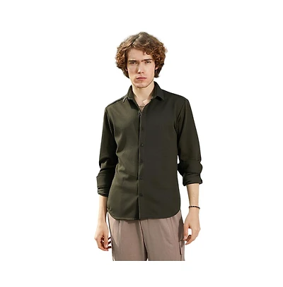Campus Sutra Men's Ribbed-Woven Shirt