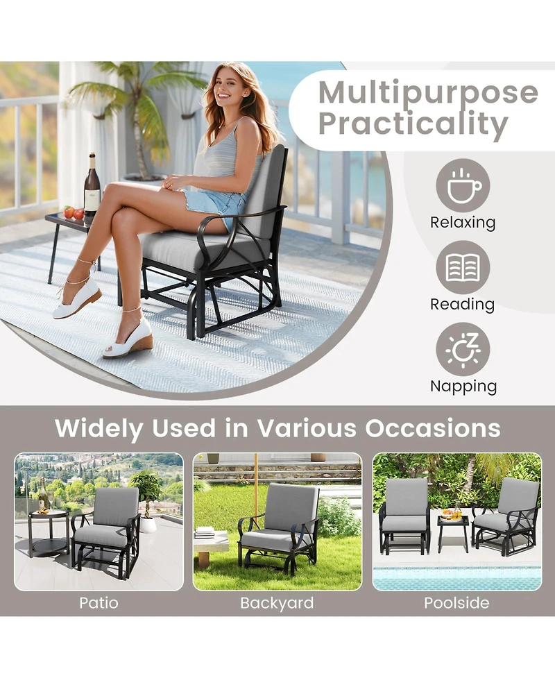 Gymax 2PCS Patio Glider Chair Single Outdoor Rocking with Seat and Back Cushions