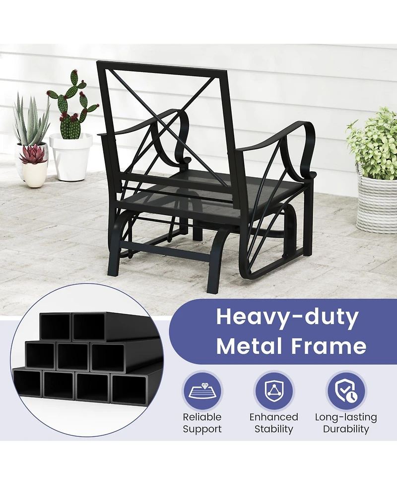 Gymax 2PCS Patio Glider Chair Single Outdoor Rocking with Seat and Back Cushions