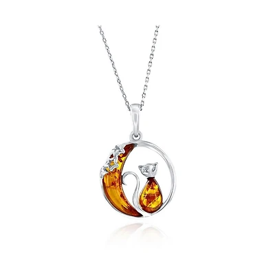 Caribbean TreasuresSterling Silver, Cat & Moon Amber Pendant