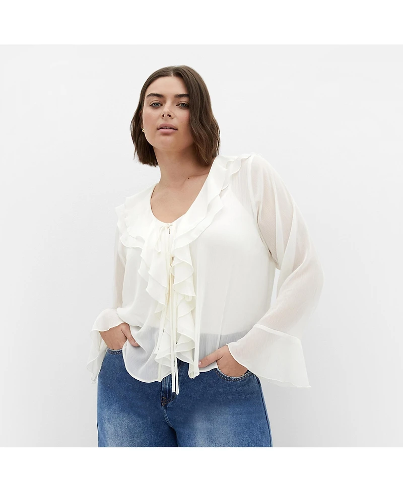 City Chic Women's Plus Luscious Sheer Ruffles Top