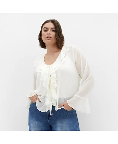 City Chic Women's Plus Luscious Sheer Ruffles Top
