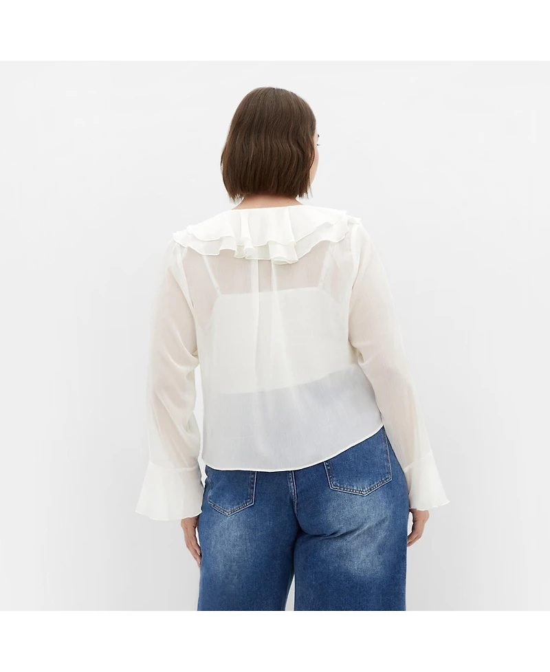 City Chic Women's Plus Luscious Sheer Ruffles Top