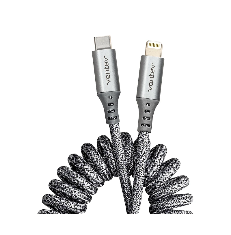 Ventev Helix Usb C to Apple Lightning High Speed Travel 3 Foot Cable-Gray
