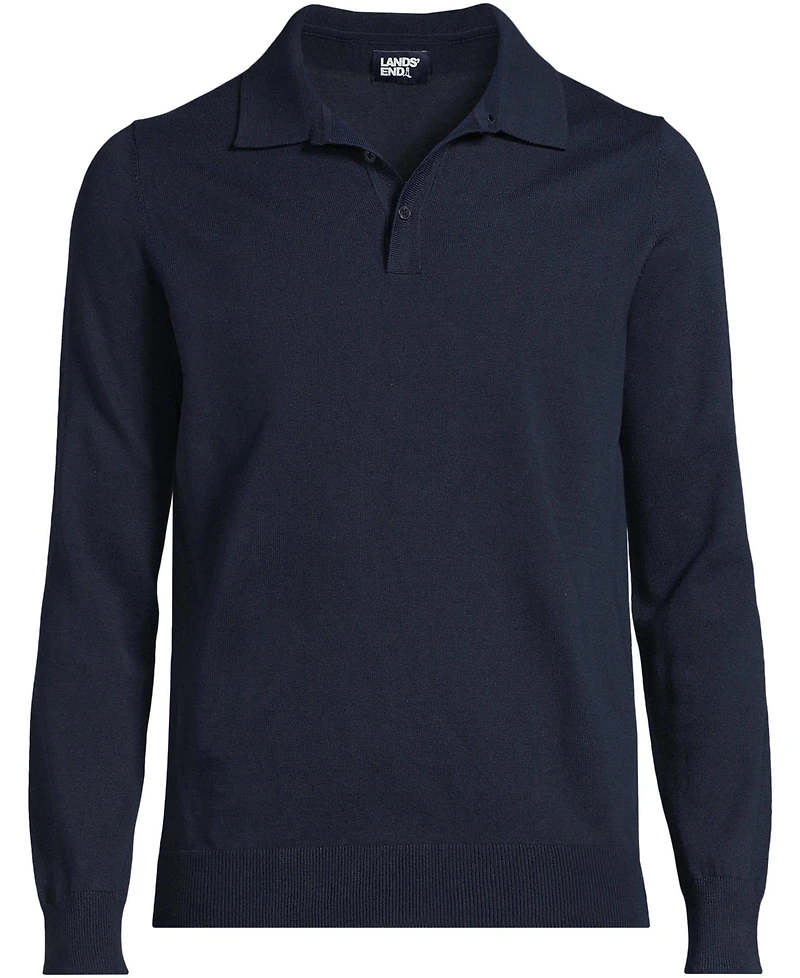Lands' End Men's Long Sleeve Cotton Sweater Polo