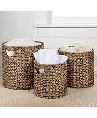 Avery Bohemian Cottage Hand-Woven Hyacinth Cylinder Nesting Baskets with Handles (Set of 3)