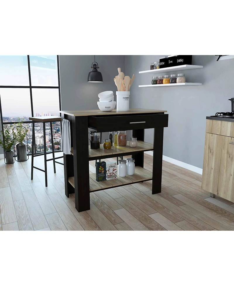 Slickblue Wooden Kitchen Island Table with Drawer and 2 Storage Shelves for Meal Prep