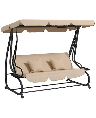 Outsunny 3-Seat Outdoor Patio Swing Chair with Adjustable Canopy,
