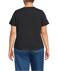 Lands' End Women's Plus Short Sleeve Lightweight Jersey Gathered Shoulder T-Shirt