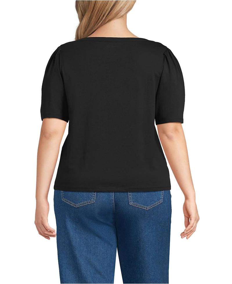 Lands' End Plus Elbow Sleeve Supima Cotton Boatneck T-Shirt
