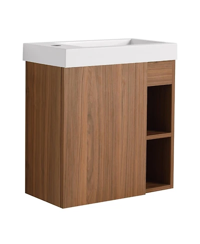 Casainc 20 Inch Floating Vanity with White Resin Sink and Soft-Close Door
