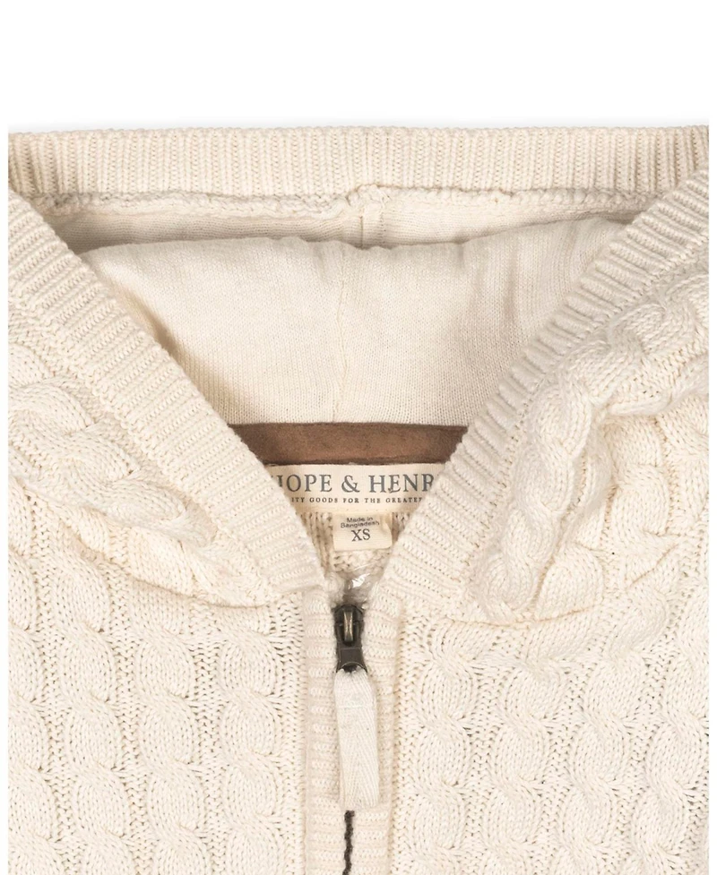Hope & Henry Boys Organic Long Sleeve Full Zip Hooded Sweater with Elbow Patches