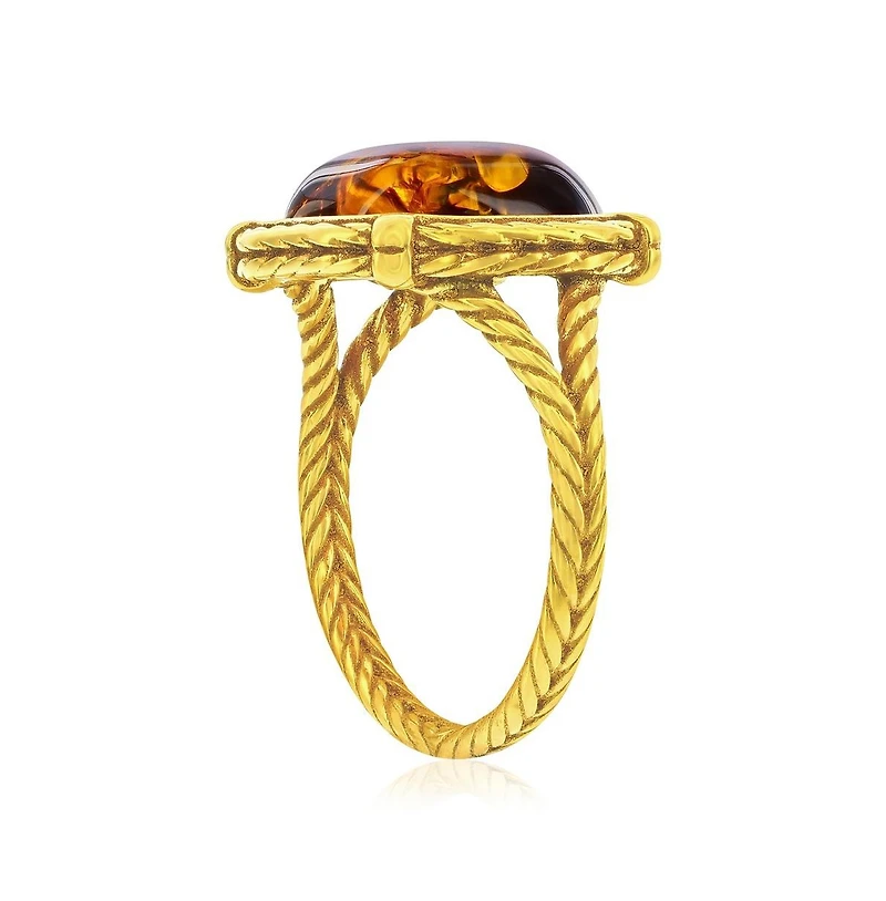 Caribbean Treasures Sterling Silver, Square Amber Ring
