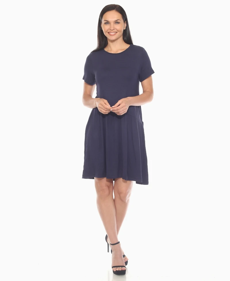 White Mark Women's Asymmetrical Waist and Short Sleeve Swing Dress