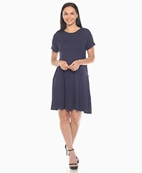 White Mark Women's Asymmetrical Waist and Short Sleeve Swing Dress