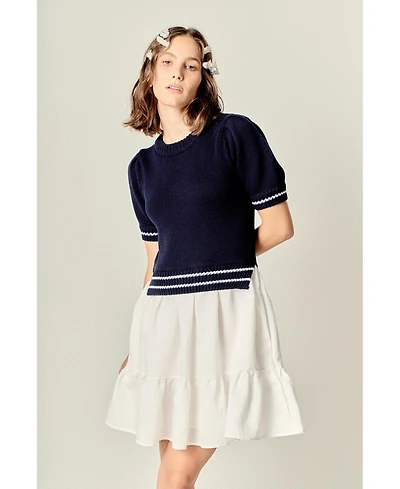 English Factory Women's Mixed Media Mini Dress