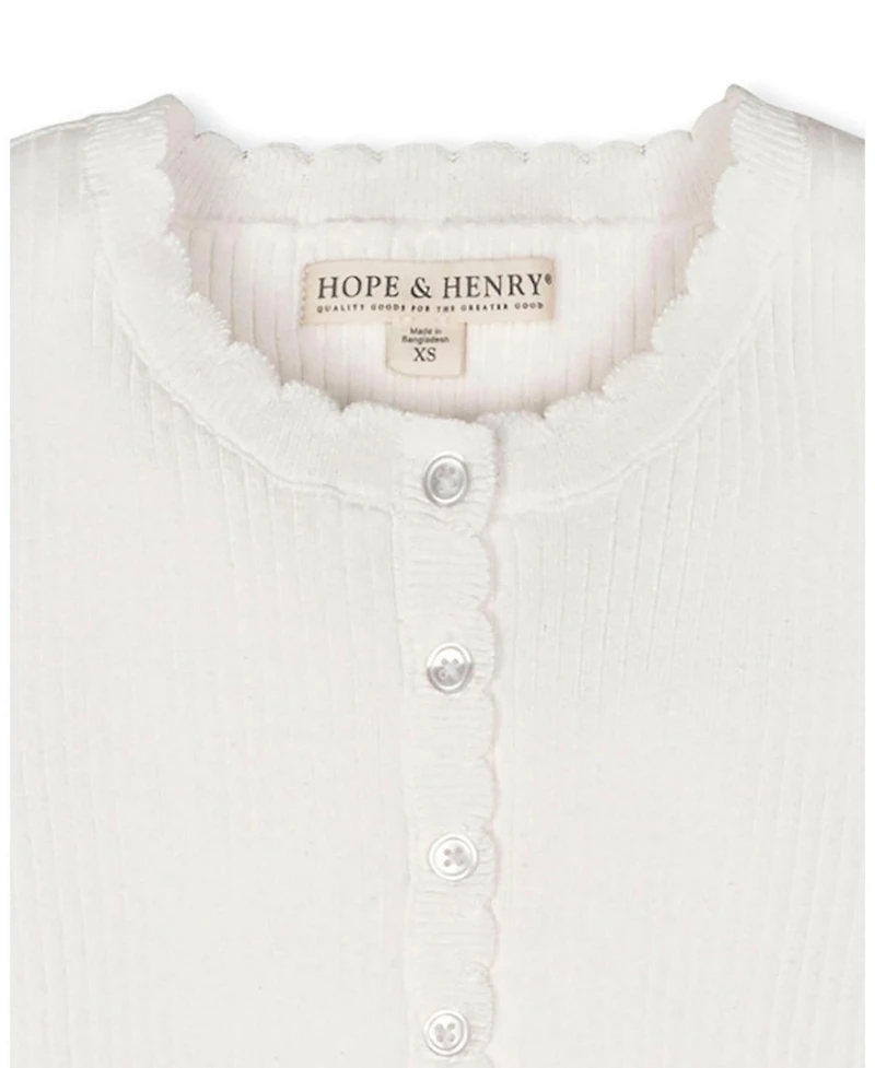 Hope & Henry Women's Organic Pointelle Sleeve Henley Sweater