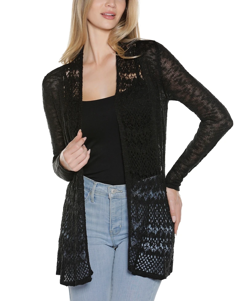 Belldini Women's Open-Front Pointelle-Trim Cardigan Sweater