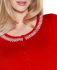 Belldini Women's Embellished Neckline Cardigan Sweater