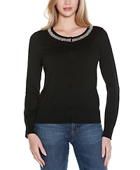 Belldini Women's Embellished Neckline Cardigan Sweater