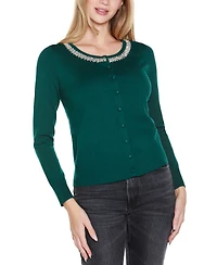 Belldini Women's Embellished Neckline Cardigan Sweater
