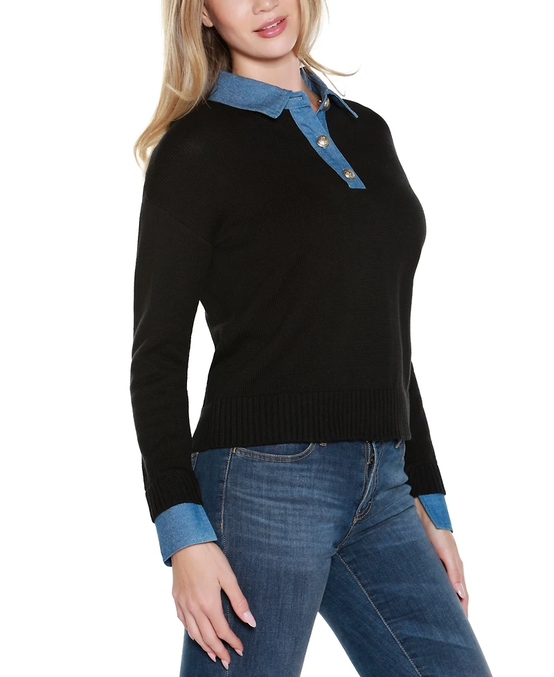 Belldini Women's Denim-Trim Twofer Sweater