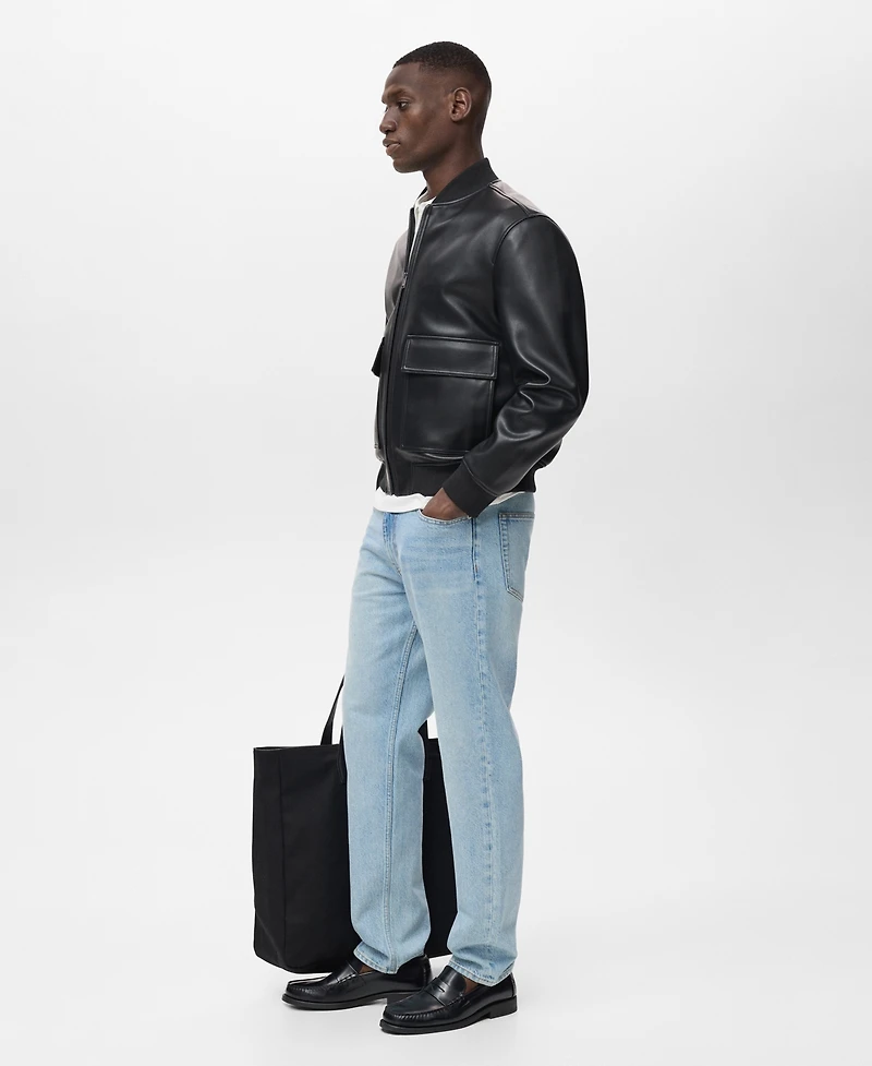 Mango Men's Leather-Effect Bomber Jacket