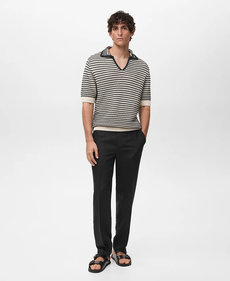 Mango Men's Striped Structure Cotton Polo Shirt