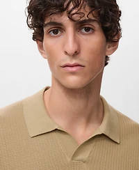 Mango Men's Ribbed Cotton Knitted Polo Shirt
