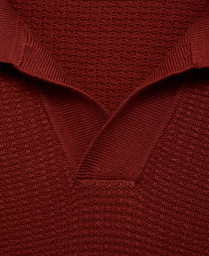 Mango Men's Ribbed Cotton Knitted Polo Shirt