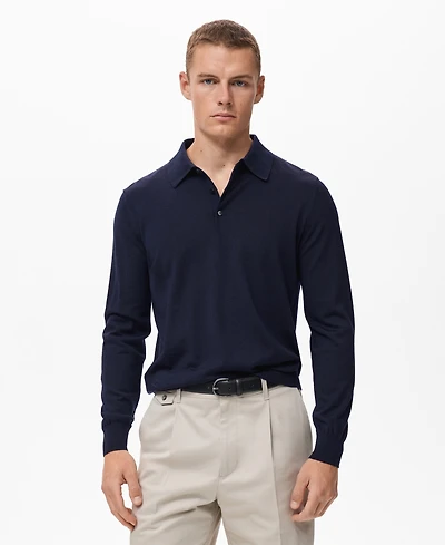 Mango Men's Wool Knitted Polo Sweater