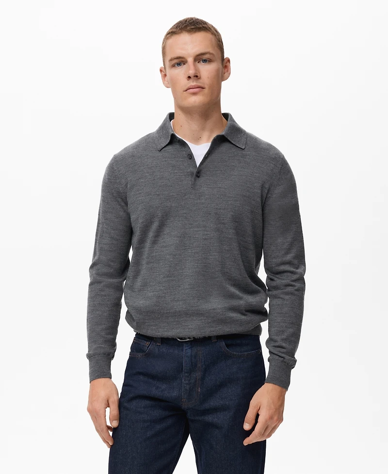 Mango Men's Wool Knitted Polo Sweater