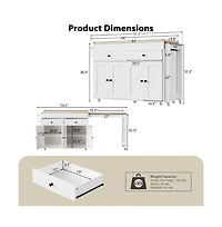 Maison Boucle 74.5" Kitchen Island with Pull-Out Dining Table, Rolling Storage Cart with 2 Drawers, Cabinets & Spice Rack-Maison Boucle