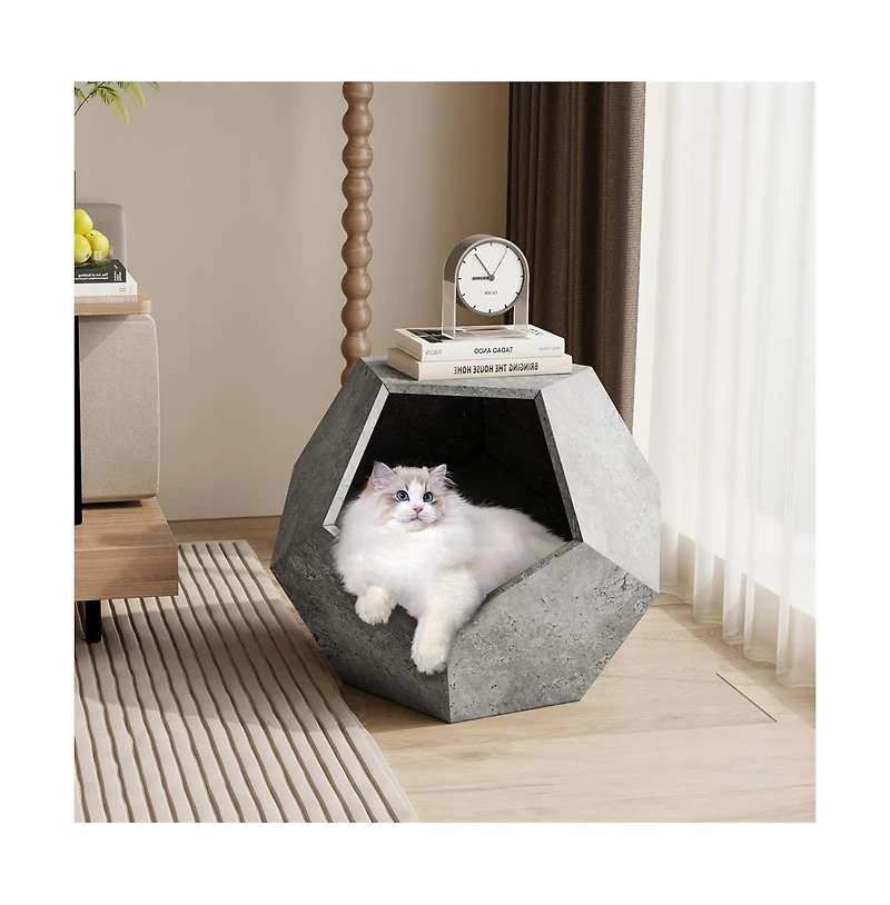Zeus & Ruta 25.98" Pet Carrier Side Table Planter in Cement Gray