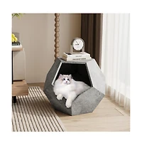 Zeus & Ruta 25.98" Pet Carrier Side Table Planter in Cement Gray