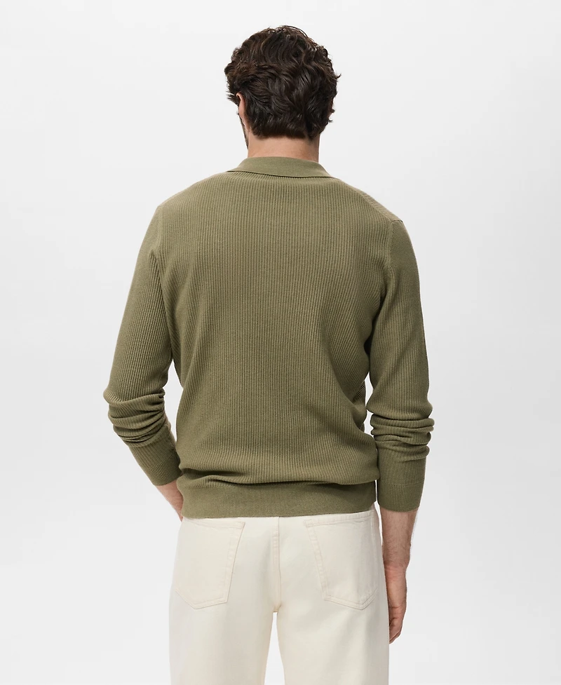 Mango Men's Cotton-Blend Ribbed Polo Sweater