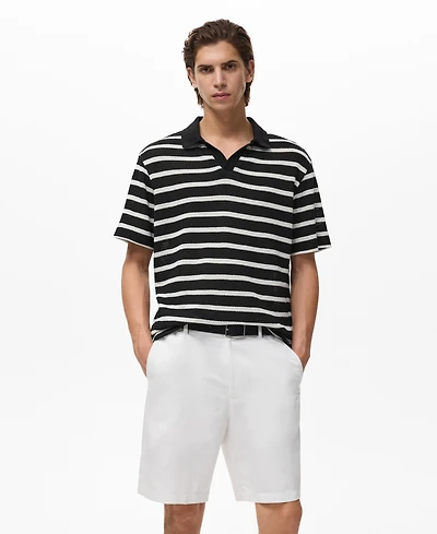Mango Men's Striped Braided-Knit Polo Shirt