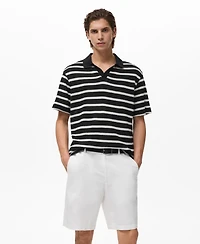 Mango Men's Striped Braided-Knit Polo Shirt