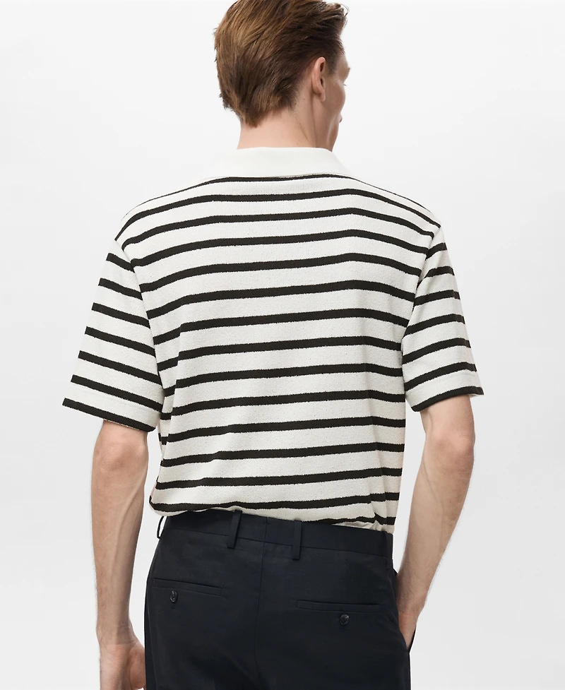 Mango Men's Striped Textured Knitted Polo Shirt