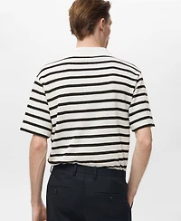 Mango Men's Striped Textured Knitted Polo Shirt