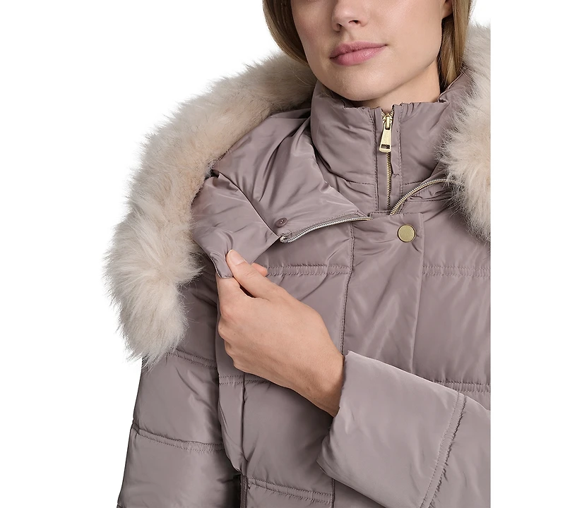 Cole Haan Women's Trim Hood Zip-Front Puffer Coat