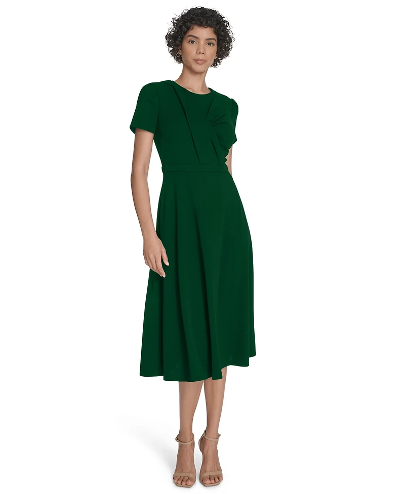 Calvin Klein Women's Short Sleeve Ruched Midi Dress
