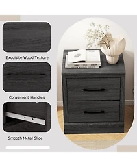 Gymax Set of 2 Drawer Nightstand Bedside Table Compact Sofa End Table Oak Dark Grey
