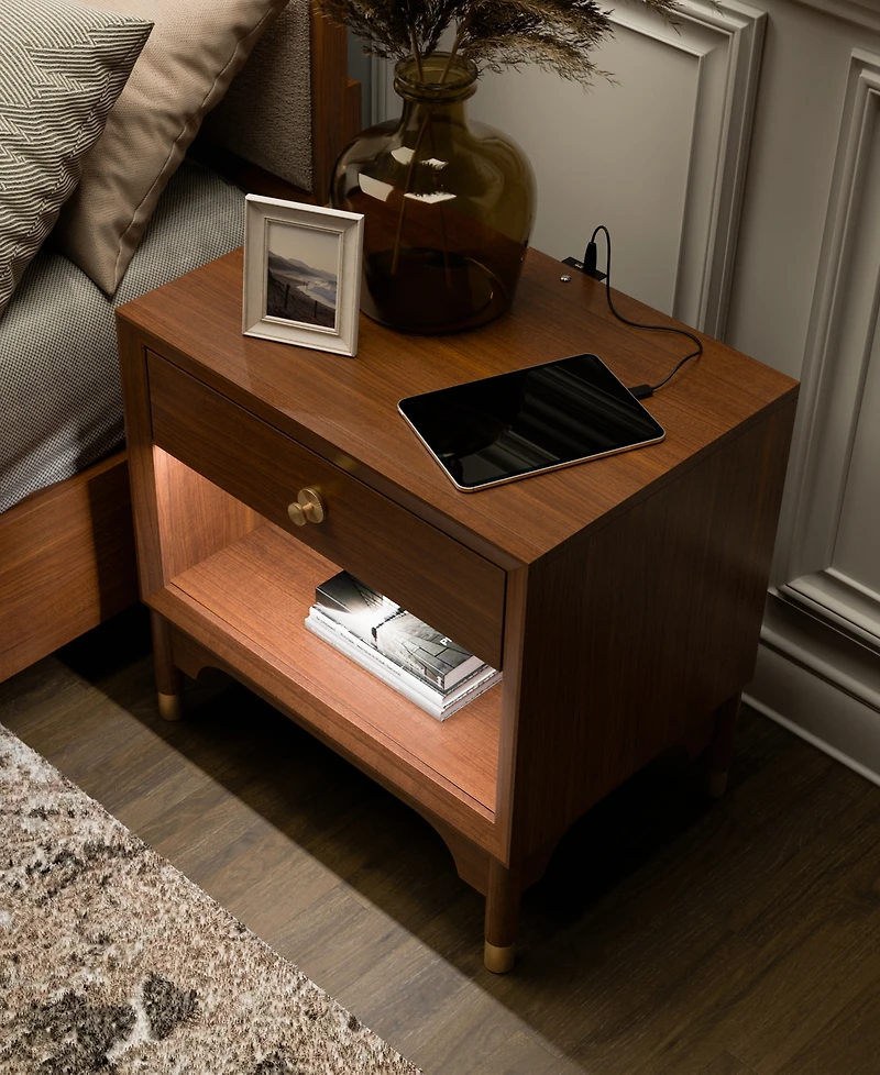 Furniture of America Forma 26" Solid Wood 1-Drawer Nightstand with Led Light and Usb Ports